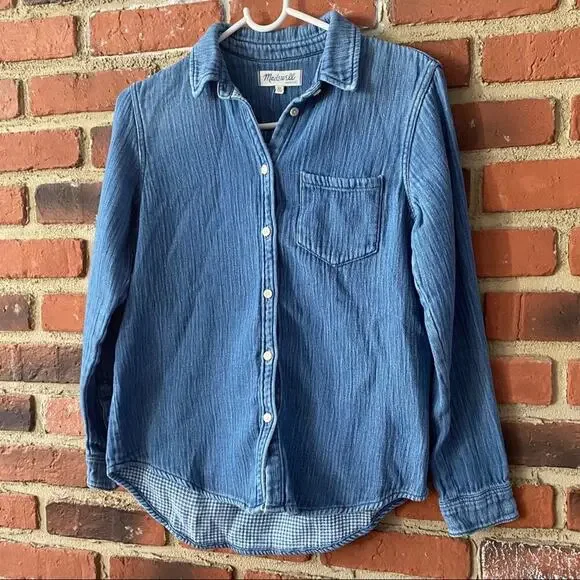 Madewell Button Down Denim Shirt Sz XS Long Sleeve Jean Shirt Western - Picture 5 of 10
